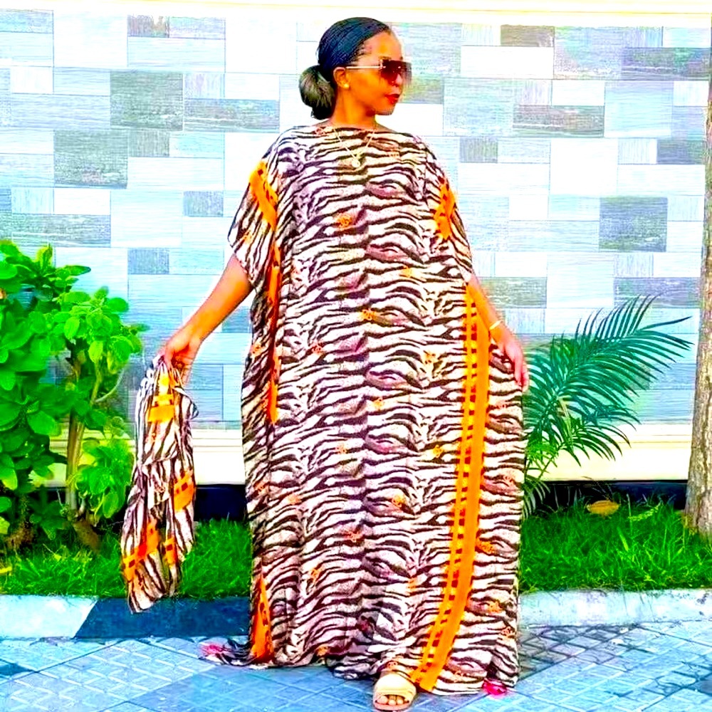 NWT brown and orange stripes gown  for summer   time .